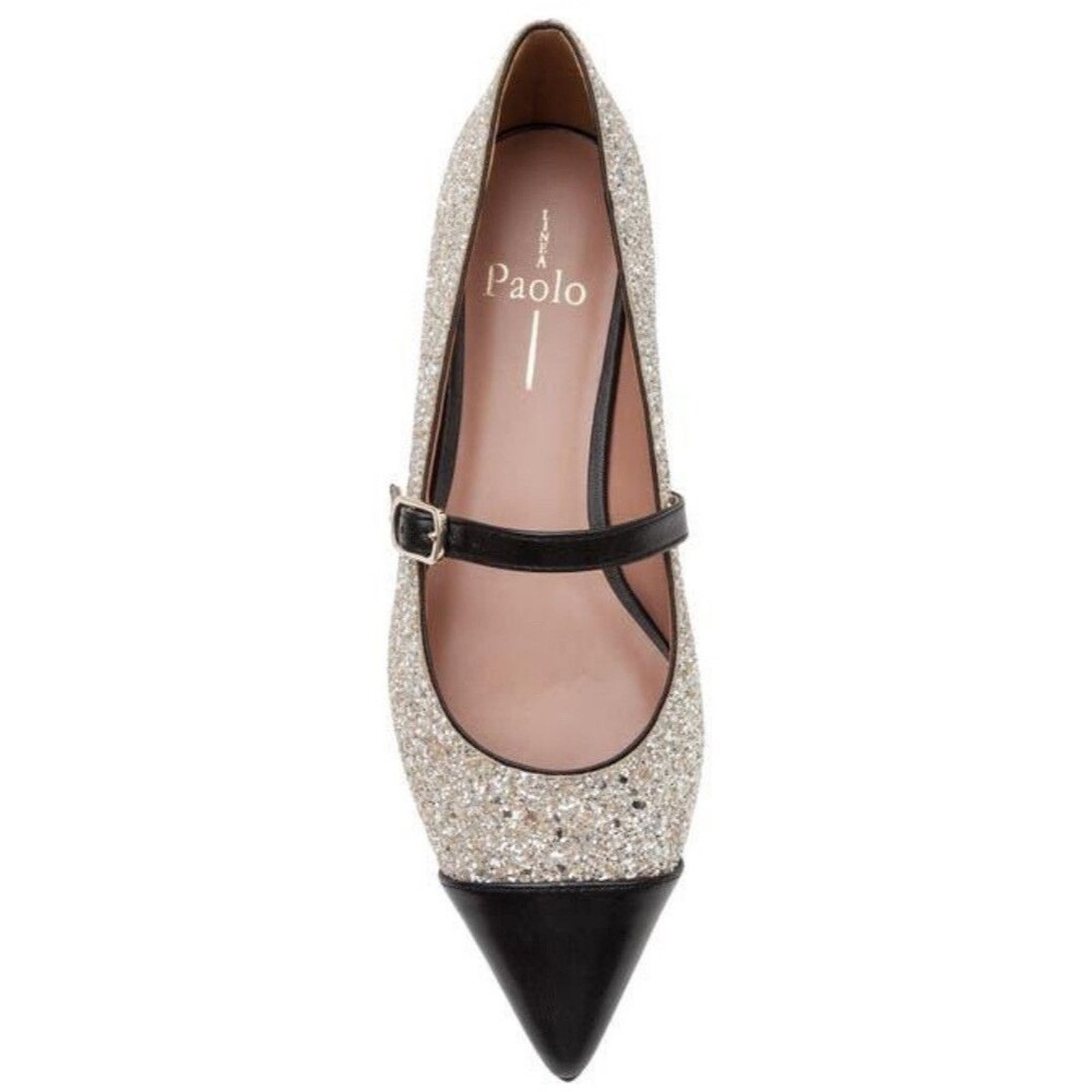 Linea Paolo Niara Size 7 Ballet Flats Mary Jane Gold embellishment Pointed Toe
